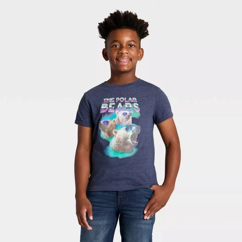 Cat & Jack Kids The Polar Bears Graphic Tee Navy Blue Short Sleeve T-Shirt